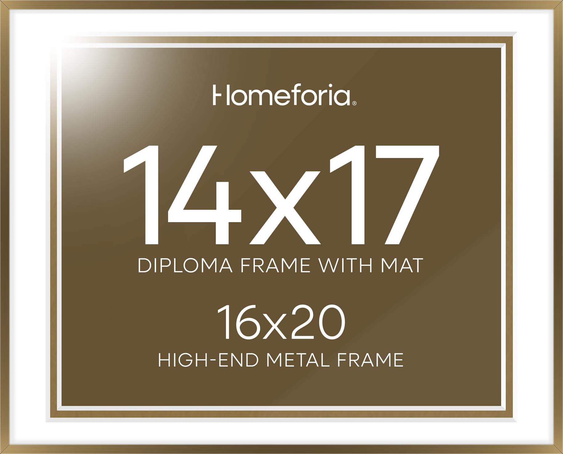 Homeforia 16x20 Diploma Frame Bronze, High End Metal 16 x 20 Certificate Frame with Mat for 14 by 17, 20x16 Document Frame Matted to 14x17, Graduation Degree Frames, Tempered Glass, Wall Kit, Set of 1