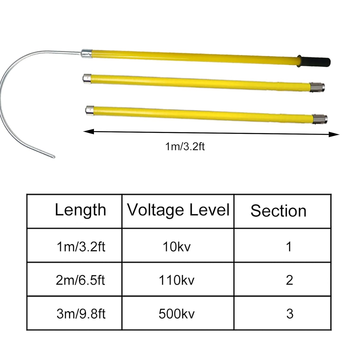 Fibreglass Safety Hook, Electrical Insulated Rescue Hook, Electrocution Emergency Rescue Pole, Epoxy Insulated Pole, for Electrician Power Station(1m/3.2ft)