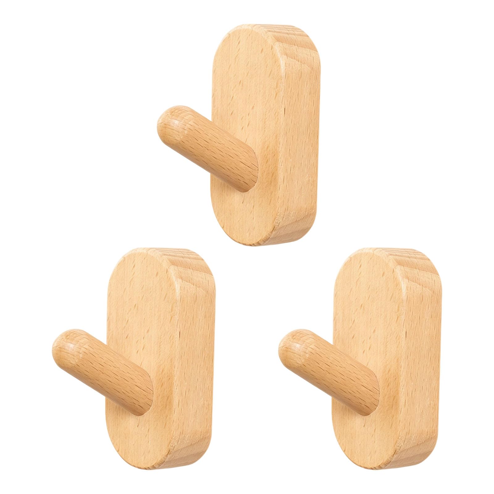 Qusinfc Natural Wood Wall Mount Hook Without Nails Needed Sturdy for Coat Towels and Bags Space Saving Hook