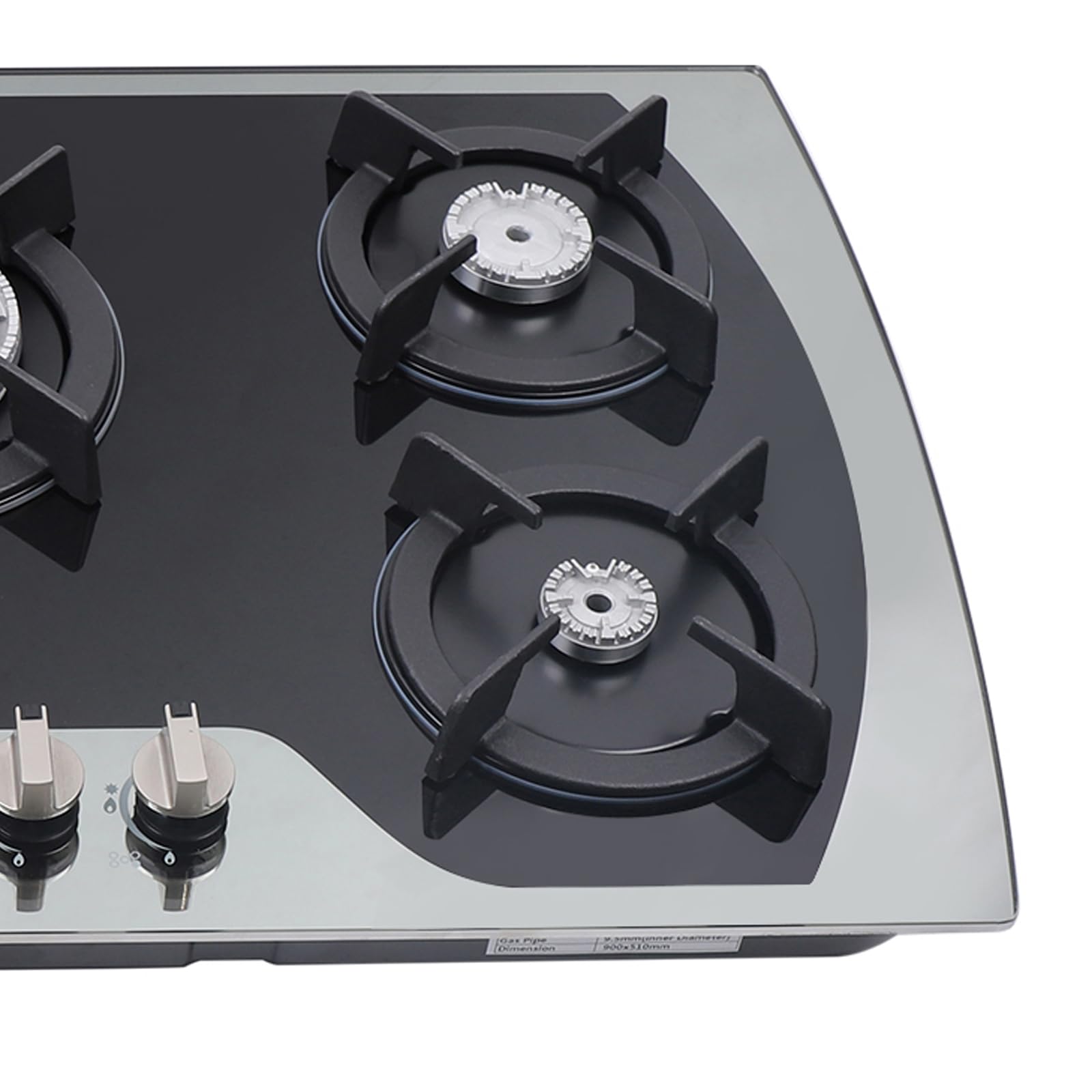 Plaque de Cuisson à Gaz à 5 Feux, 90 cm, en Verre, pour gaz Naturel et Propane, en Acier Inoxydable, pour la Maison et Le Camping-Car, avec Système D'interruption de Fflamme