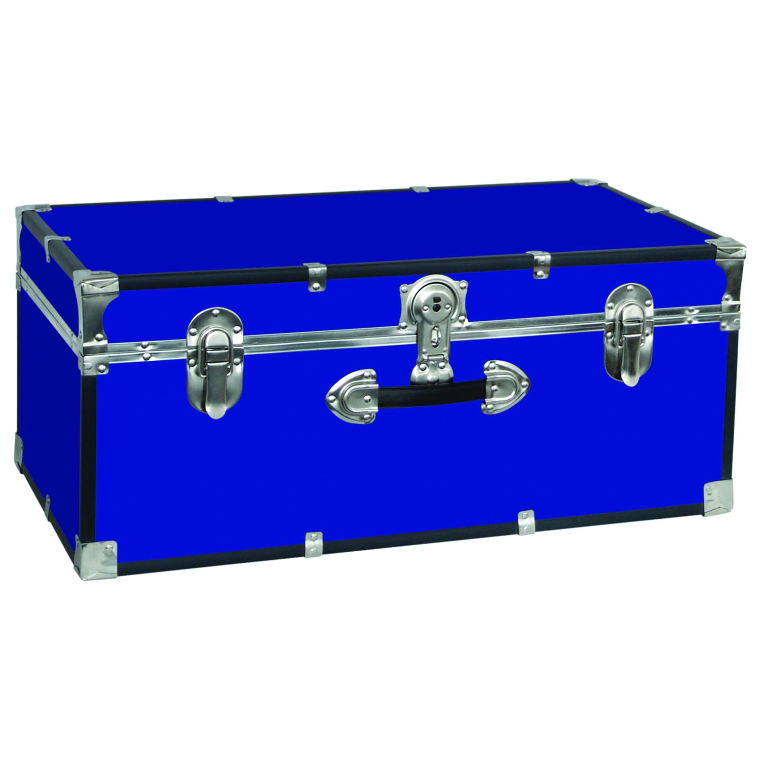 HomeStock Rustic Romance Heavy Duty 30" Under Bed College Storage Trunk with Lock, Latch Closure Type, 15.75" D x 30" W x 12.25" H, Ideal Camp Dorm Room Trunk Footlocker Blue