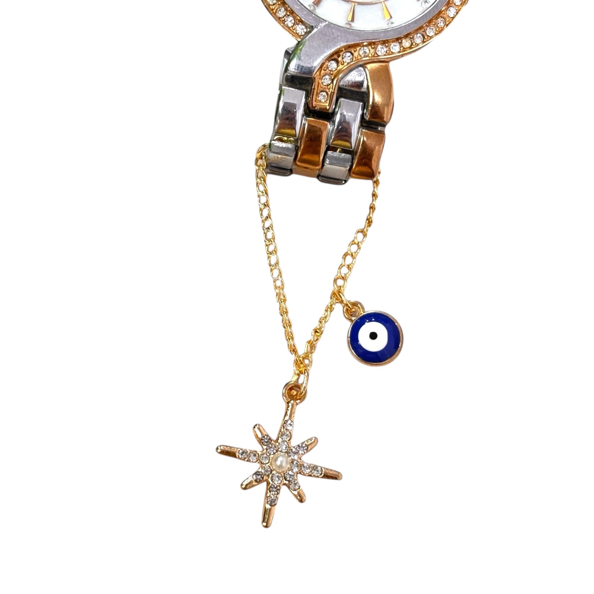 Gold Plated Star with Mini Evil Eye Watch Charms for Women, Anti-Tarnish Jewellery for Smartwatch, Leather Straps, Handcrafted, Lightweight For Daily Use, Office, Gifting