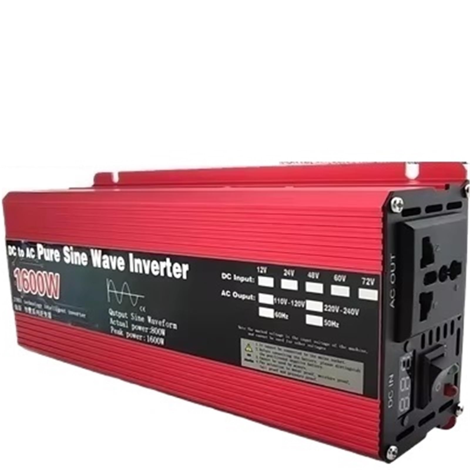 Falownik sinusoidalny, przetwornica DC 12 V/24 V na AC 220 V, 230 V, 50 Hz, 1000 W, 1600 W, 2000 W, 3000 W, przenośny powerbank, przetwornica solarna, ładowarka samochodowa (1600 W