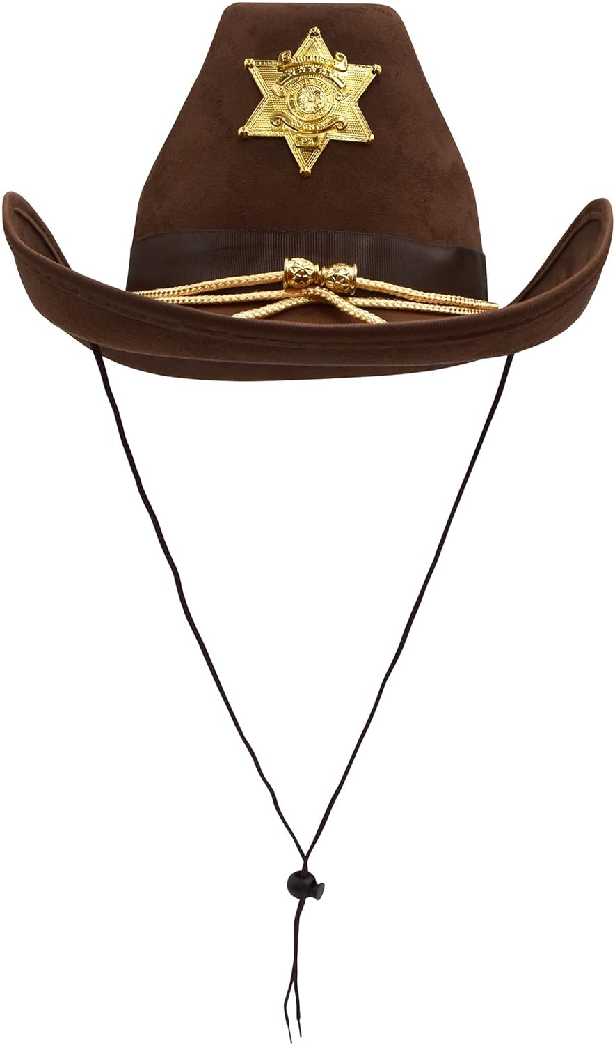 Nicky Bigs Novelties Brown Western Sheriff Cowboy Hat Gold Badge Costume Accessory for Adults Cosplay Theater Halloween Outfit Adjustable Chin Strap Unisex One Size Fits Most - Image 3