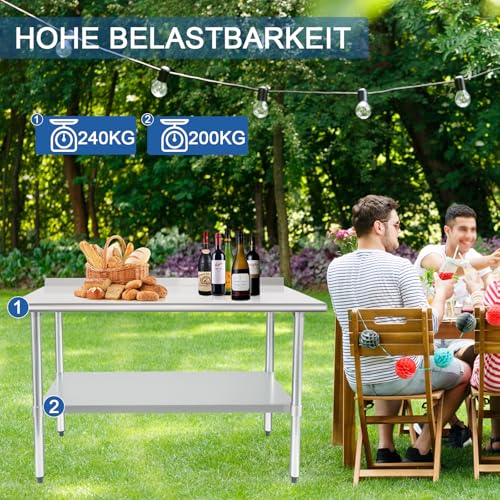 HARDURA Edelstahl Tisch Lebensmittelzubereitung Arbeitstische 61×122cm Heavy Duty Commercial mit Unterboden und Backsplash für Restaurant Küche Haus und Hotel