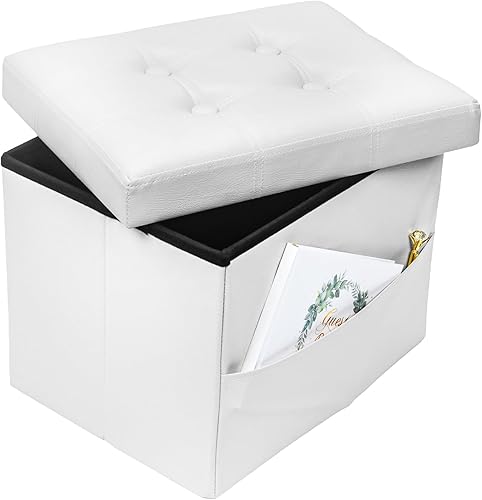 Miniatura 14 de Otomana de almacenamiento, taburete plegable con asiento acolchado de espuma más gruesa, otomana pequeña de almacenamiento de cuero, banco Negro