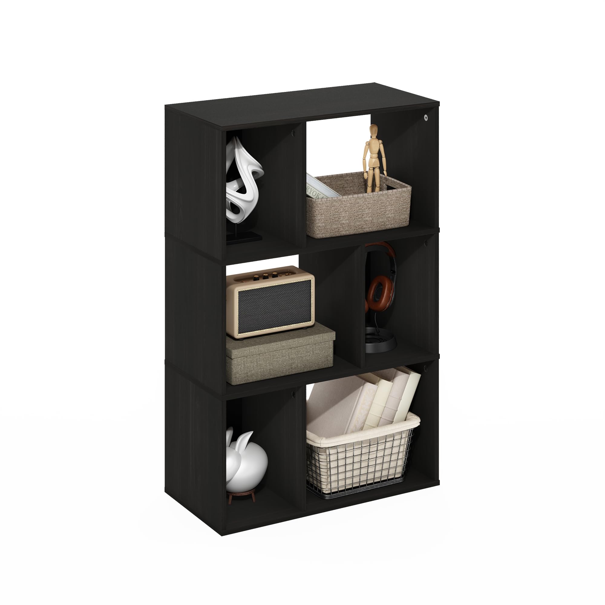 Furinno DALY 6-Cube Irregular Cubes Bookcase, Bookshelf, Storage Organizer, Espresso