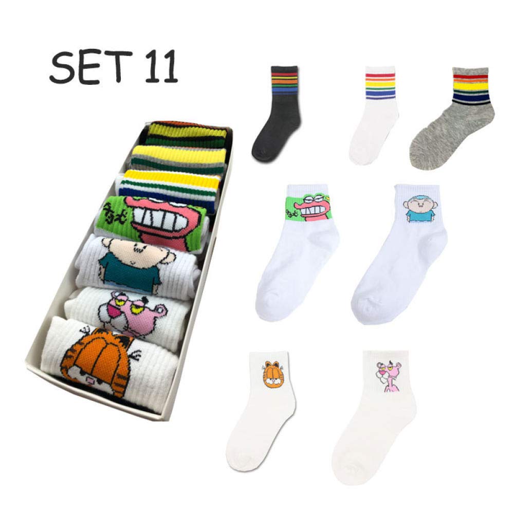 Chaussettes Femmes,7 Paires Automne Hiver Femmes Harajuku Drôle De Couleur À Motifs Chaussettes Coton Courte Cheville Hipster Cool Cute Étudiant Femmes Art Occasionnels Sox