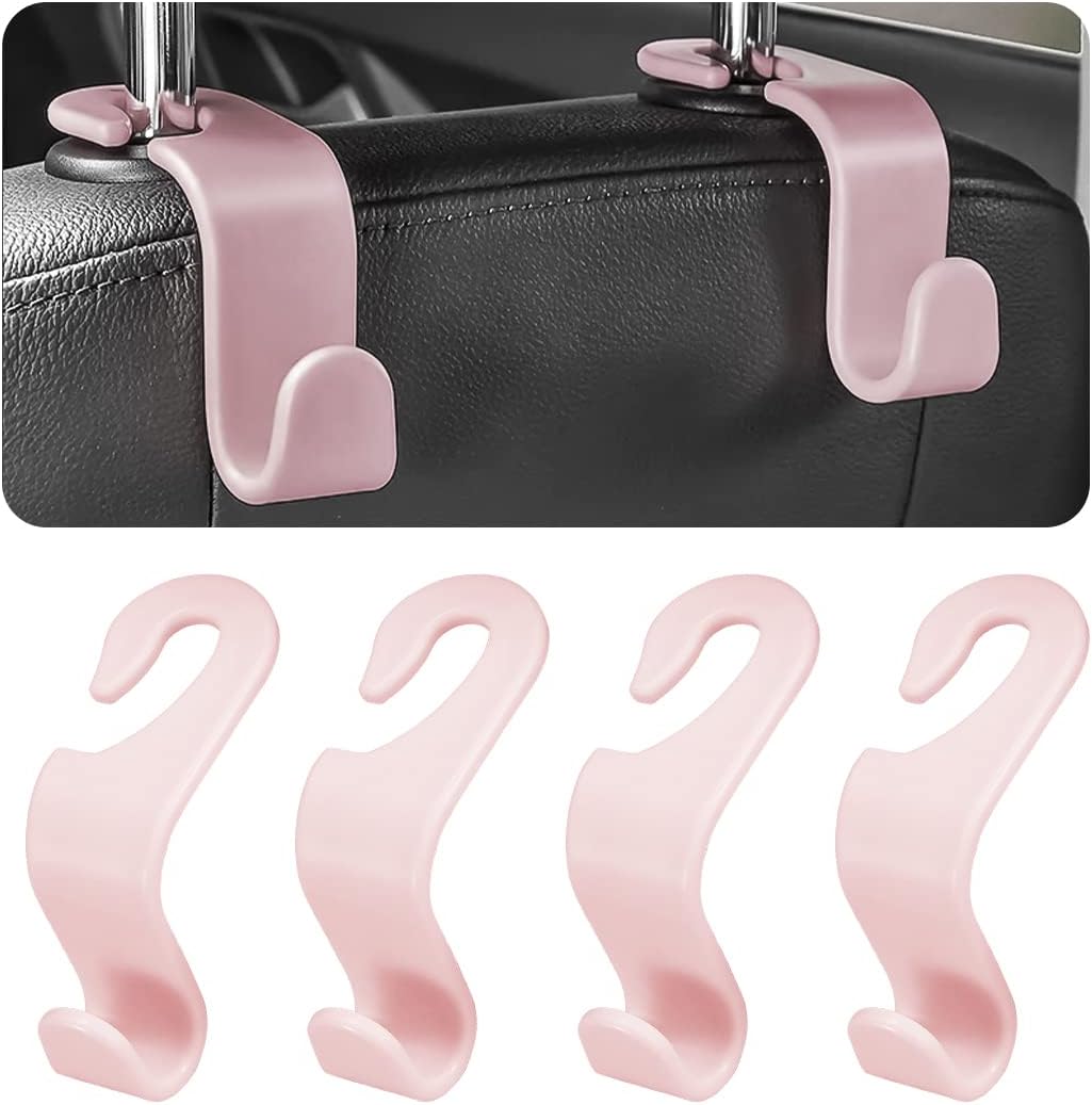 8sanlione 4 Pack Car Headrest Hooks for Vehicle Seats, Light Pink