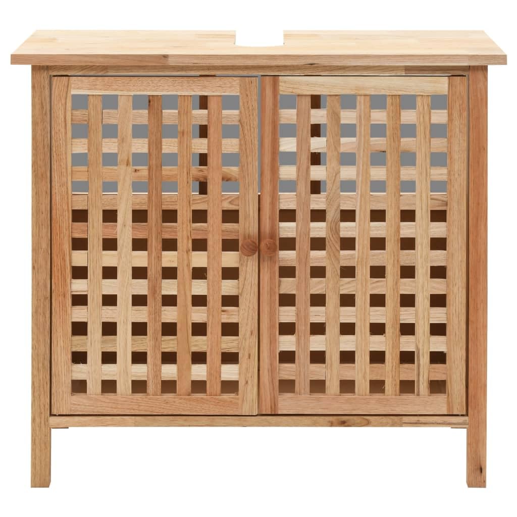 Mueble de Baño de Madera de Nogal con Espejo y Estante de Rejilla - Armario para Lavabo con Puertas de Celosía, Amplio Almacenamiento para Toallas y Productos de Higiene,