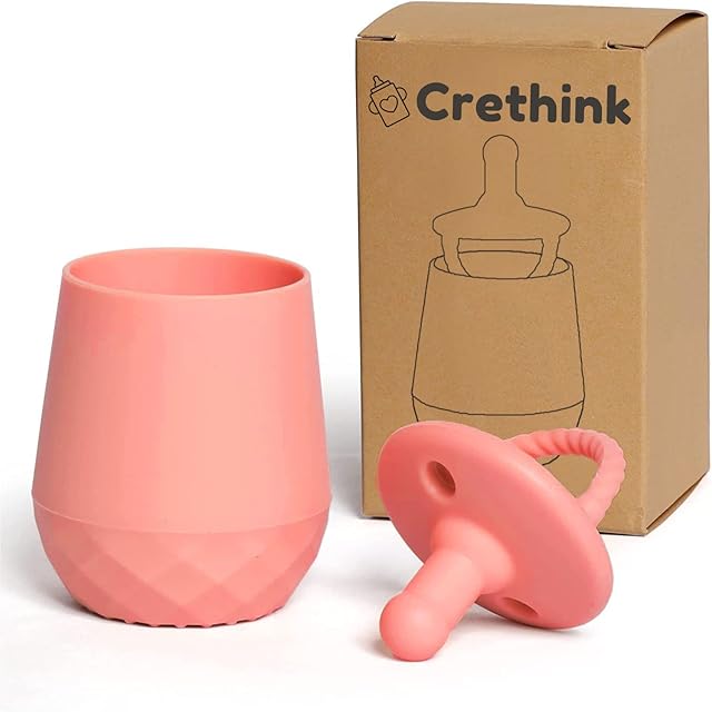Crethink Training Cups for Babies 2-in-1 Baby Training Cup and Pacifier Cup Advanced Pacifier Weaning System for Toddlers Gender-Neutral Warm Colors Soft Food-Grade Silicone