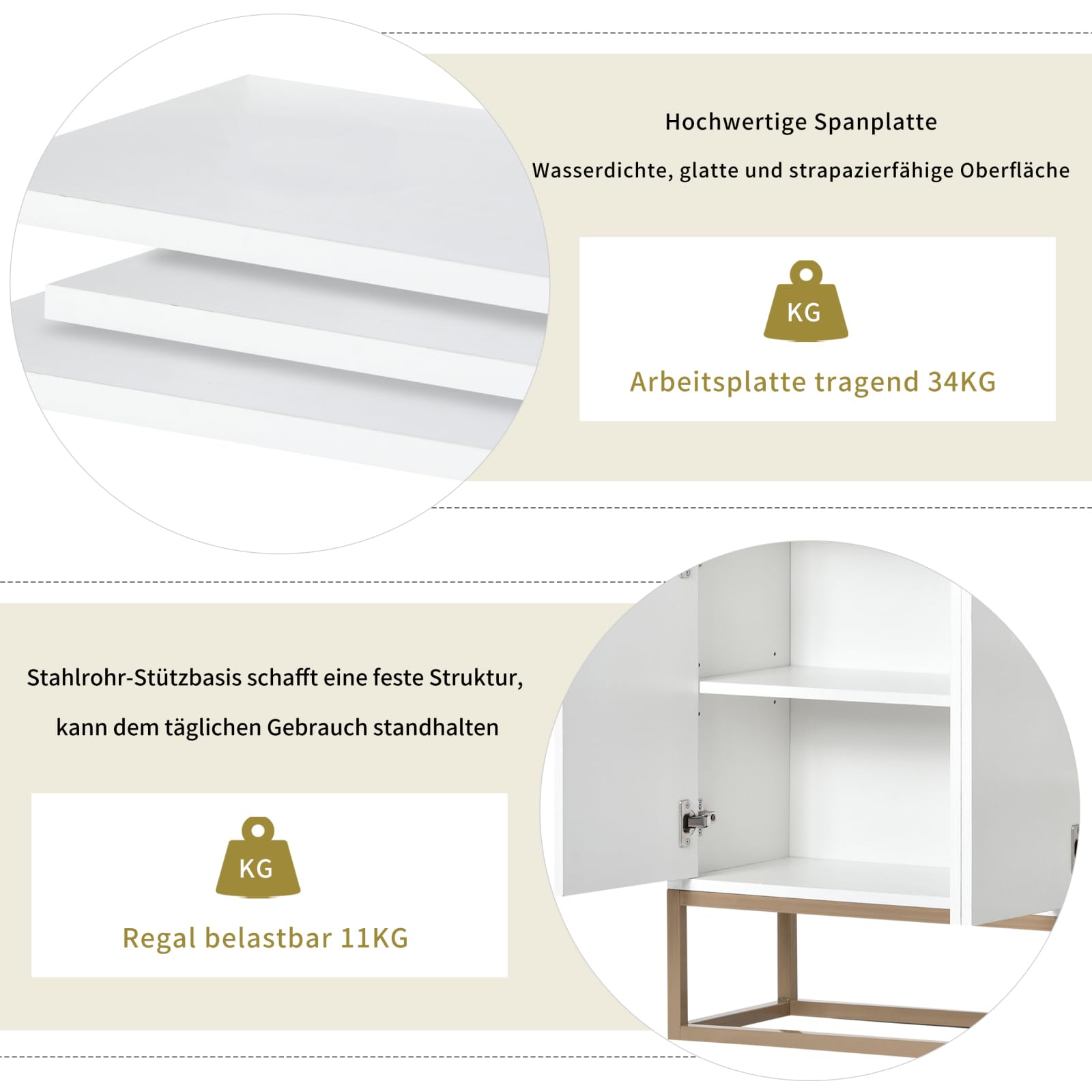 Aufbewahrungsschrank mit Tür, Schrank mit Regal, Buffet, Esszimmer, Wohnzimmer, mit 4 Türen und höhenverstellbarem Regal, für Wohnzimmer, Schlafzimmer, Flur (weiß)