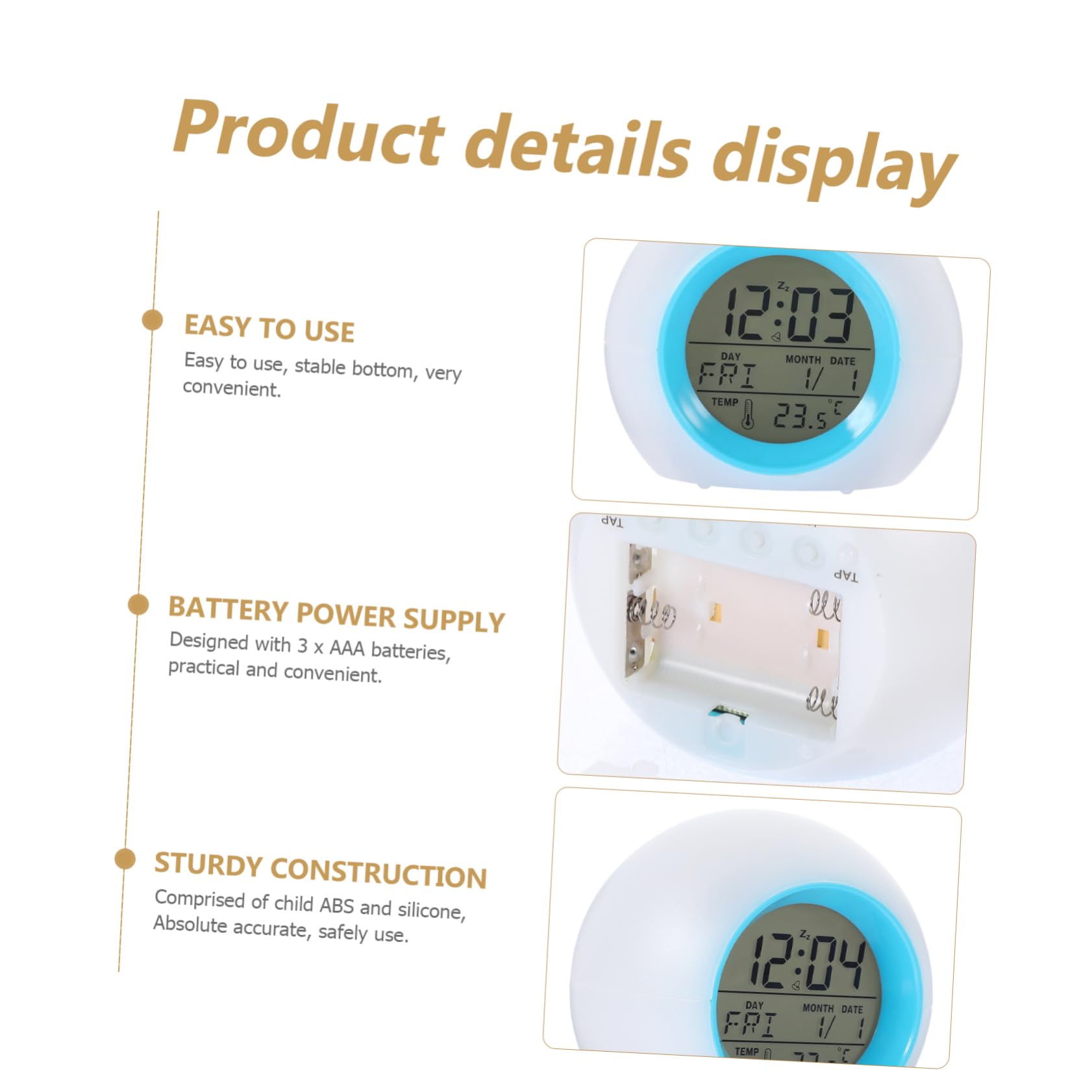Ciieeo 3piezas Reloj Despertador Infantil Luz Led Colorida y Calendario Lámpara Nocturna Esférica para Niño Niña Función y Sonidos De Sueño Sin Batería Incluida