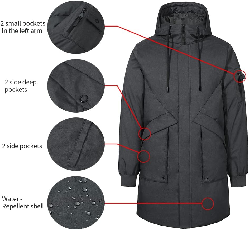 Pioneer Camp Men's Winter Coats Water-Repellent Windproof Thicken Parkas Long Hooded Padded Puffer Jacket - Image 3