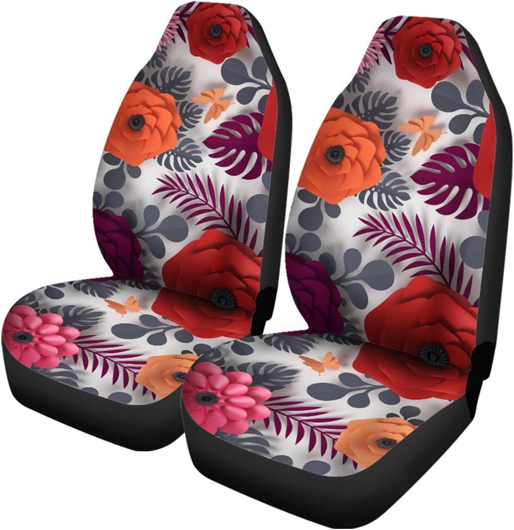 Flowers Universal Car Front Seat Covers (Set of 2) - Custom Car Seat Protector Flowers Lover Front Car Cover Gift