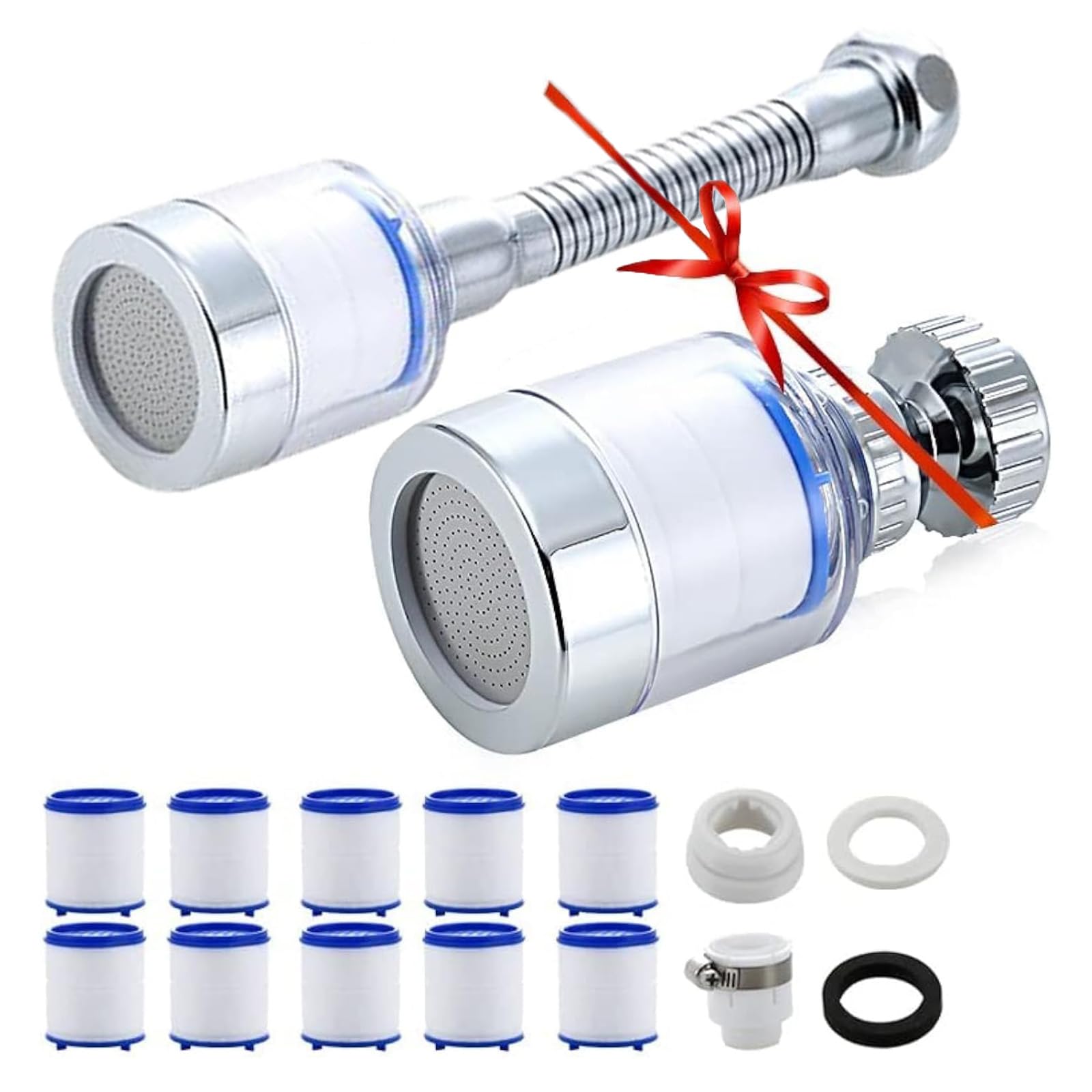 ALMEKAQUZ 2 Pcs Sink Water Filter Faucet,Faucet Filter with 9 Filter Element,Universal 360 ° Rotating FaucFilters,Removes Chlorine Fluoride Heavy Metals Hard Water for Bathroom Kitchen,Long,Short