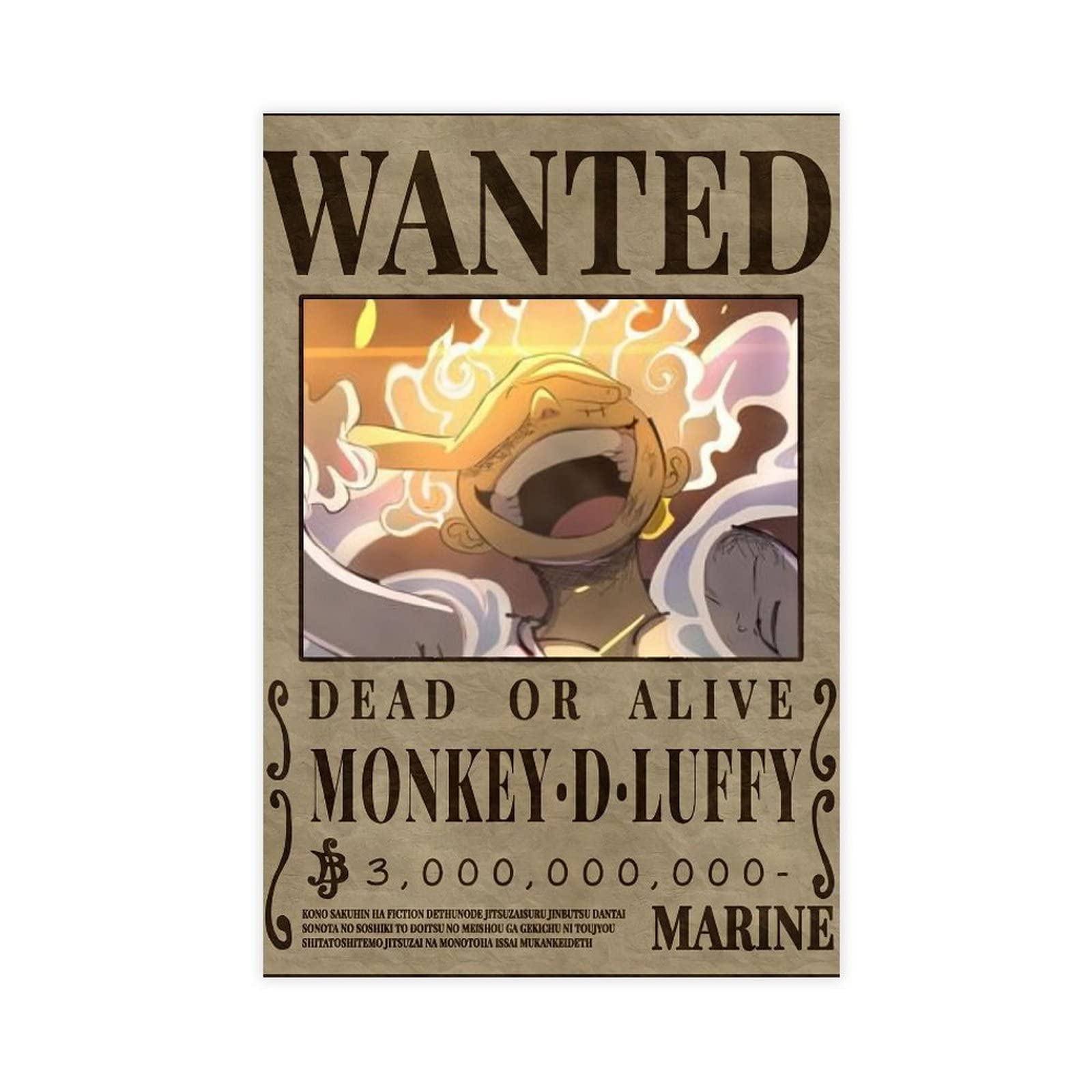 FUKITT Cartoon One Piece Monkey D., Luffy Latest Billion Bailey Wanted Poster Canvas Poster Bedroom Decor Sports Landscape Office Room Decor Gift Unframe-style-2 12x18inch(30x45cm)