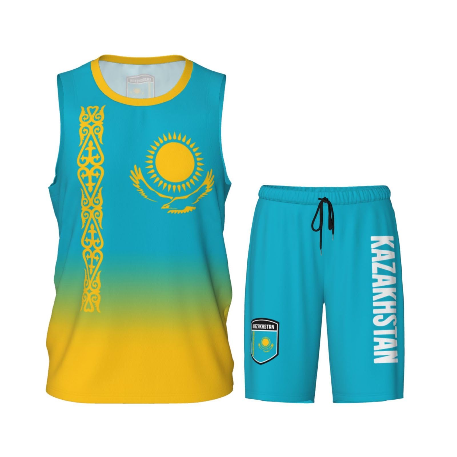 DABOYOZHZH Flag of Kazakhstan 3 Basketball Uniform Suit for Men Team Training Athletic Gradient Jersey