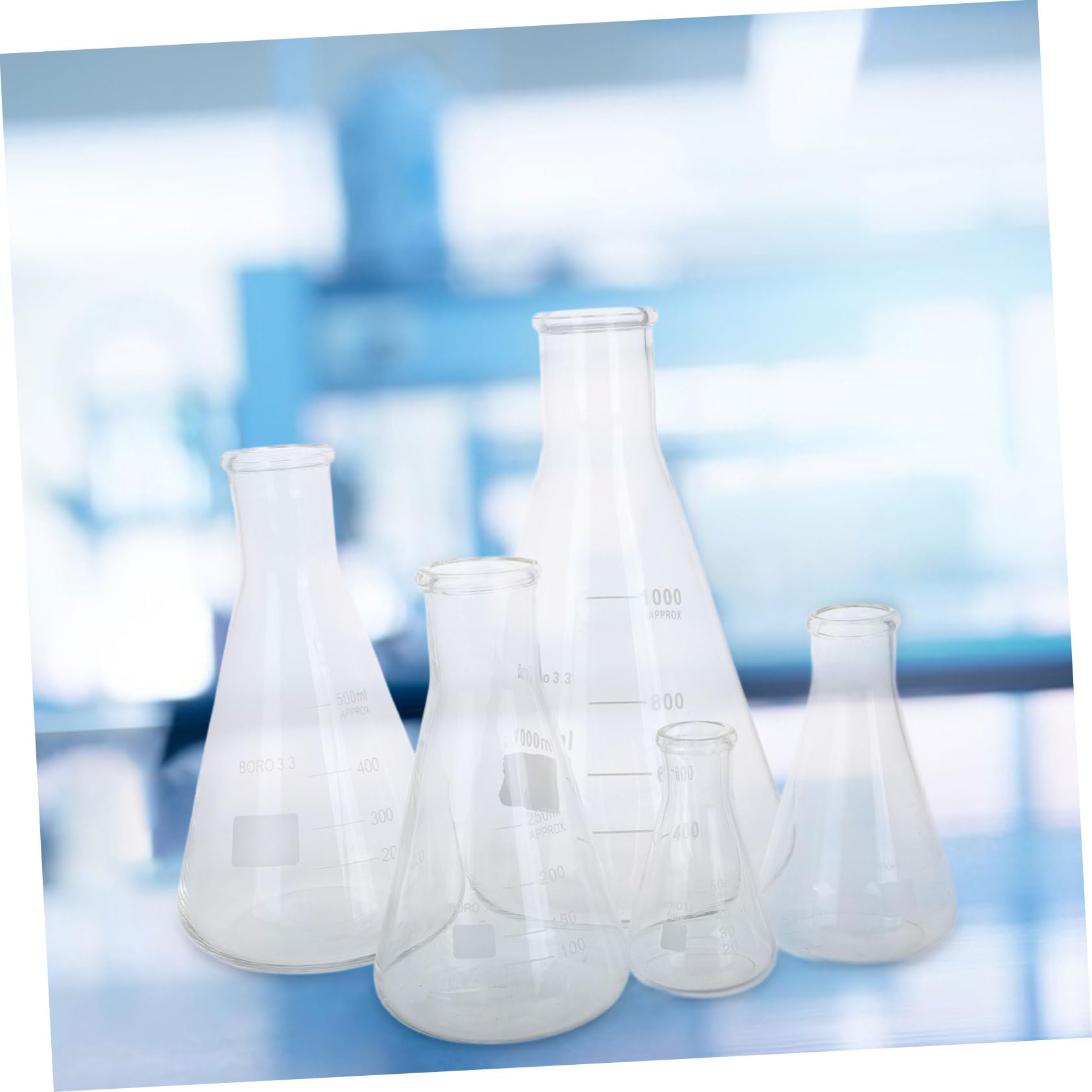 Veemoon 5piezas Científicos Borosilicato Unidades Matraz Erlenmeyer Cristalería Laboratorio