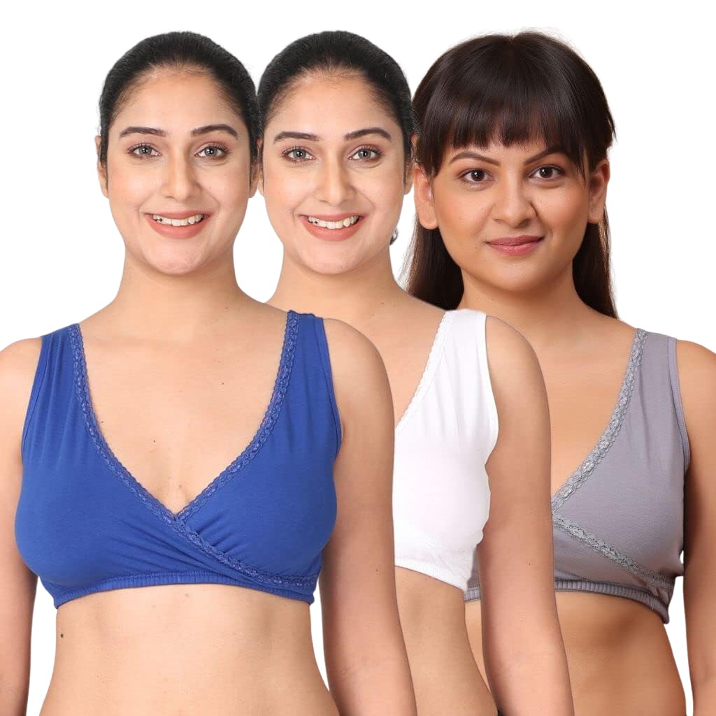 Morph Maternity | Feeding Bras for Women Cotton | Bra for Mother | Baby Safe Bra with No Hooks Or Clips | Slip On Style Feeding Bra | Pull Over Cup | Pack of 3