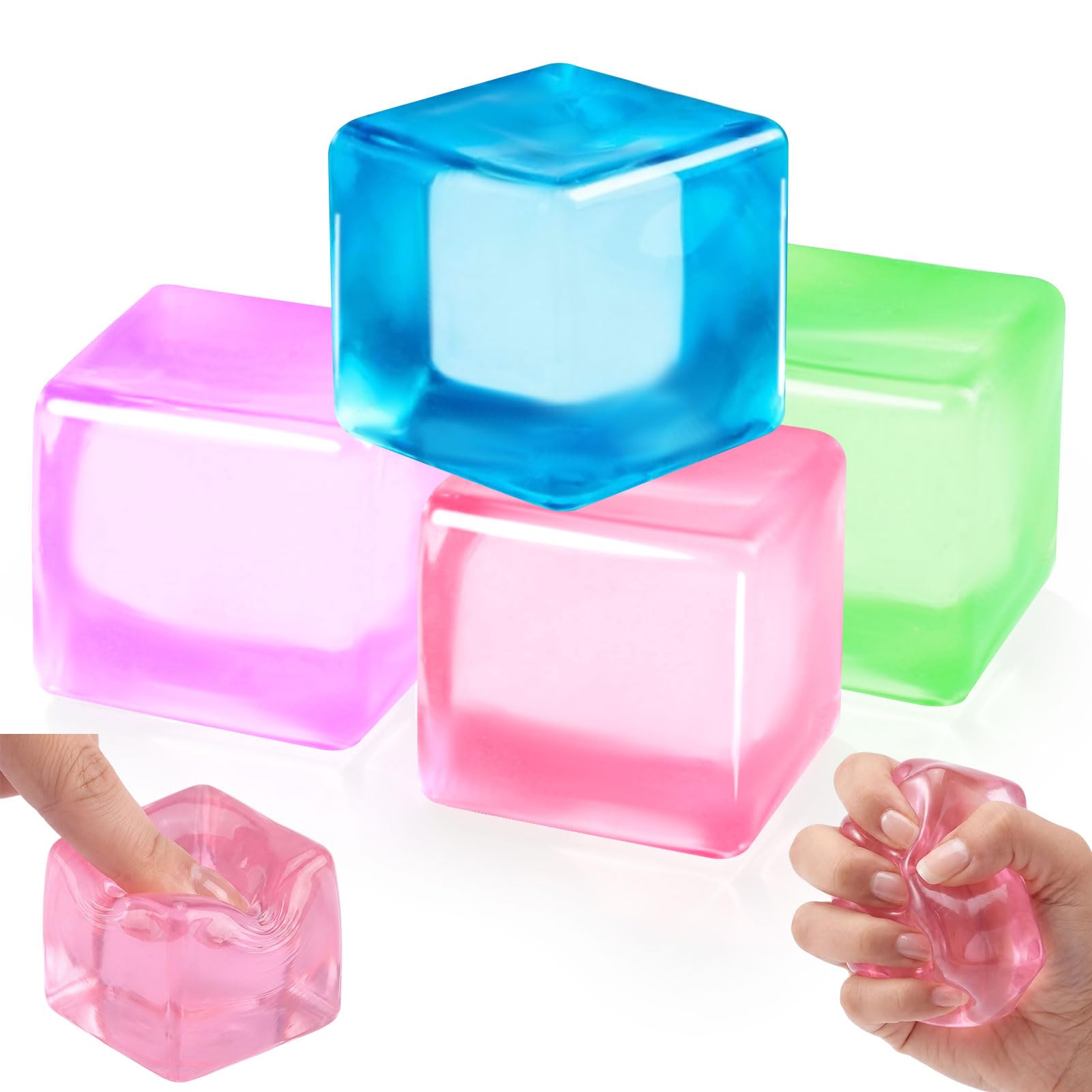 4PCS Cube Squishy Fidget Toys, Ice Squeeze Ball, Square Shape Squishy Fidget Toys, Soft Squeeze Sensory Toy for Anxiety Stress Relief