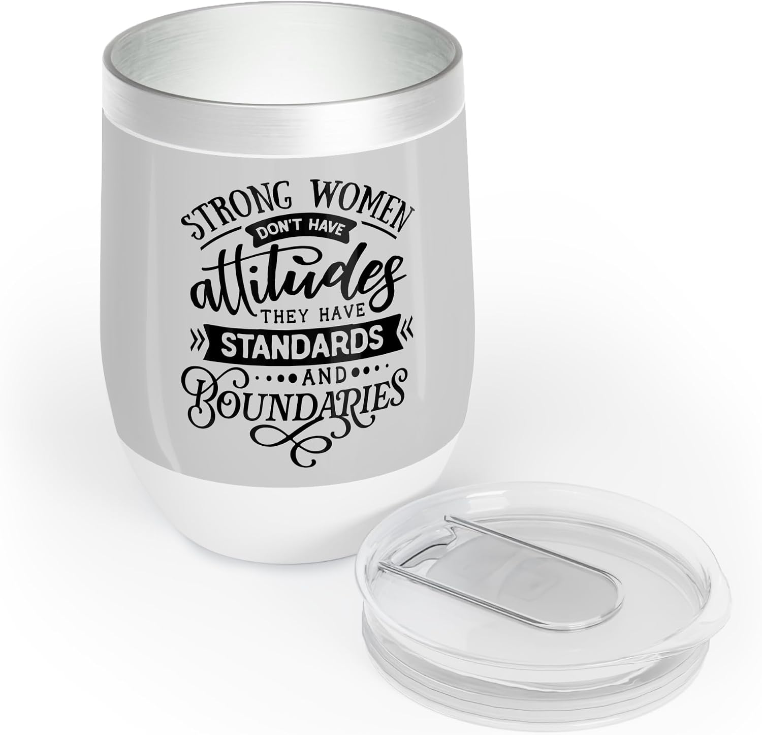 Gift for Strong Woman "Strong Women Don't Have Attitudes, They Have Standards and Boundaries" Stainless Steel Insulated Tumblers for Motivation and Support in 4 Colors - Dk Grey