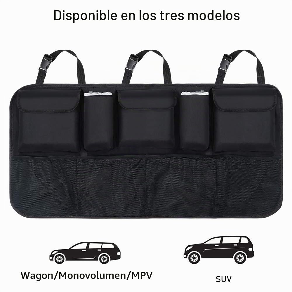 URAQT Organizador Maletero, Bolsas de Malla para Coche con 9 Bolsillos, Correa Ajustable y 3 Cinta de Fijación, Adecuado para SUV, MVP, 52x105cm