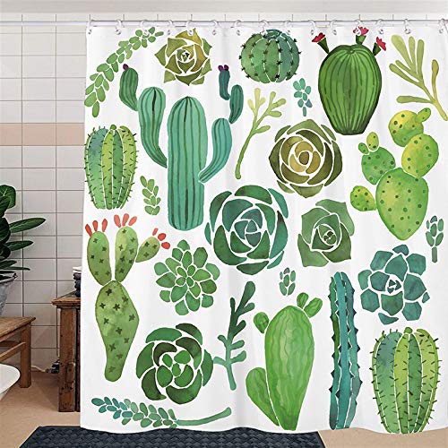 Tenda Doccia Fiori Di Piante Verdi Antimuffa Tenda Finestra Bagno Impermeabile Poliestere Lavabile per Dormitorio Famiglia Hotel Tende Vasca da Bagno con 12 Ganci(180x220cm)