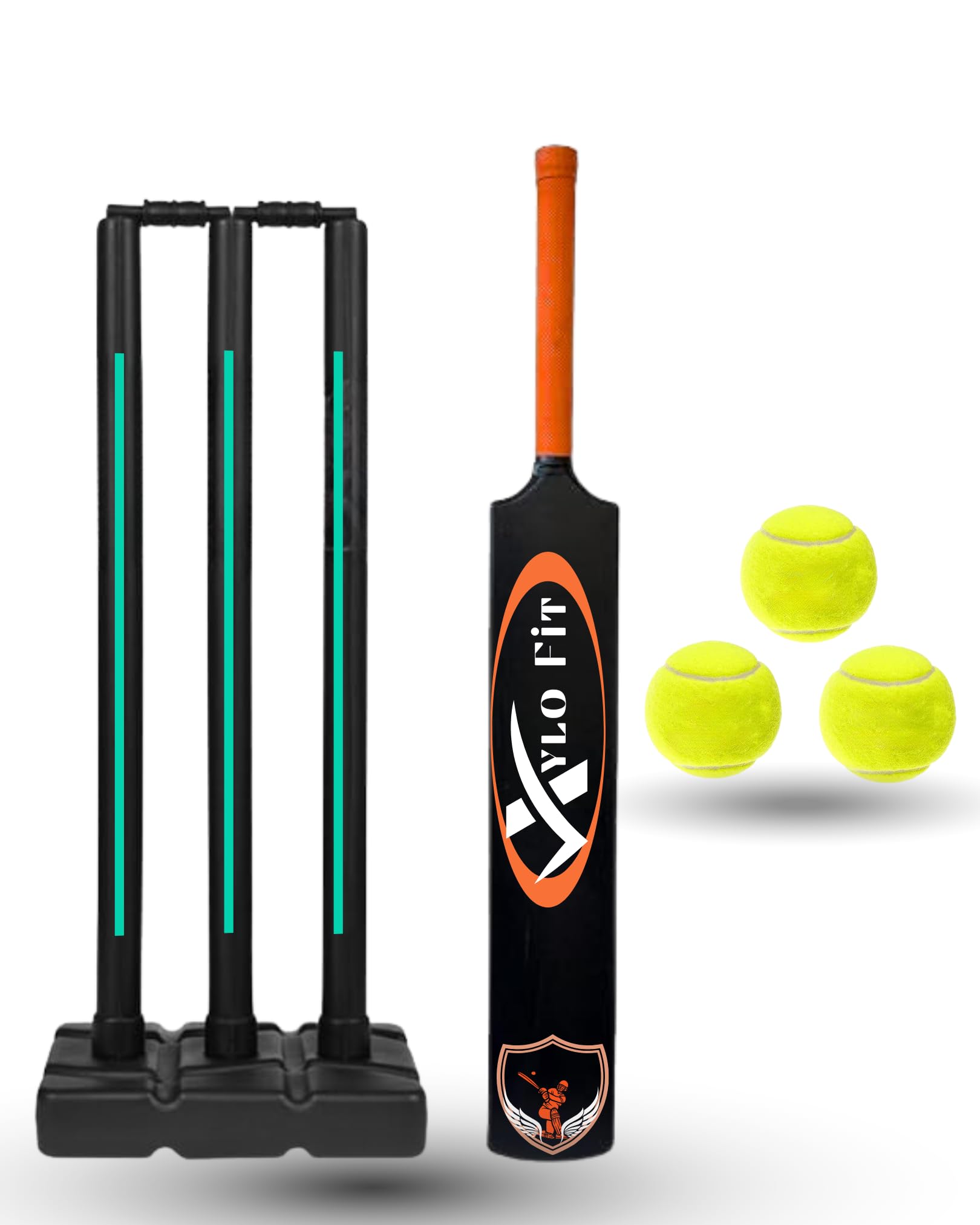 Encanto Heavy Grade Strong Plastic Cricket Bat with Wicket Set & 3 Tennis Balls | Wolf Print | Size 8 | Plastic Stumps | Tennis Cricket Bat | Black | Combo-image-21