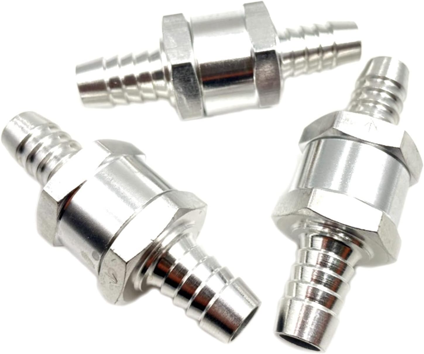 Bstenky 3 Packs Aluminium Alloy Silver 3/8'' 10mm Non Return One Way Check Valve for Fuel Line Oil Petrol Diesel (DDD470)