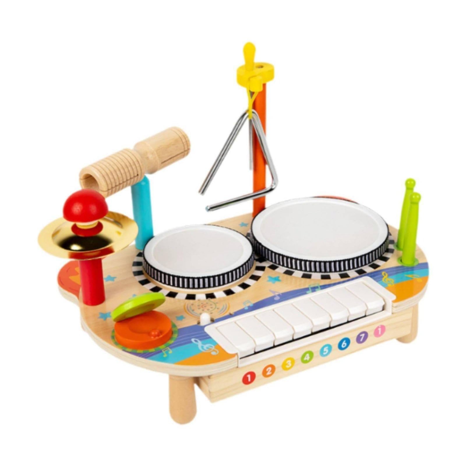 Amagogo Xilófono Infantil Tabla de Percusión Tambor Triángulo Platillo Maraca de Madera Educativo Coordinación Adecuado para Niños Pequeños Aprendizaje Temprano Aula Hogar