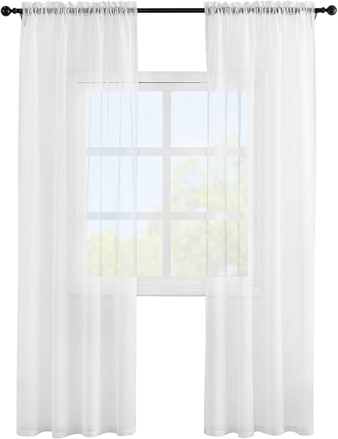 Anjee Voile Sheer Curtain 52 x 84 Inch, 2 Panels Semi Transparent Chiffon Curtains Sheer White Window Curtains for Bedroom Living Room132 x 213 cm