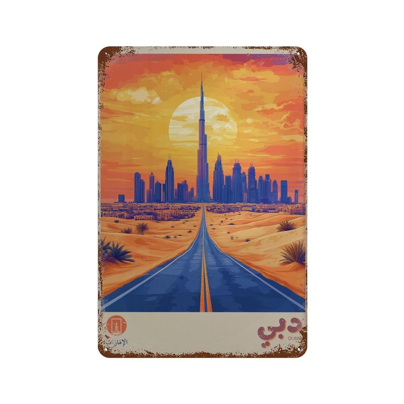 xiaoxiaoshen Dubai Skyline Travel UAE Desert in Arabic Wall Decor Art Metal Tin Poster Modern Home Decor Art Home Bar Shop Decorations Vintage Sign 30x20cm
