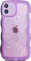 Vista 118 de Qokey para iPhone 14 Plus Funda de 6.7" con diseño de borde ondulado rizado, transparente, con purpurina, brillo, estrellas, brillante, lindo