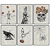 Whaline 6Pcs Halloween Skeleton Wall Art Prints 8×10 Inch Vintage Wall Decor Skeleton Bat Spooky Gothic Home Decor Wall Art for Halloween Gallery Wall Home Living Room Bedroom Decor UNFRAMED