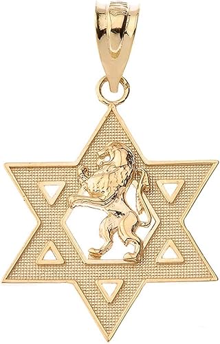 Miniatura 1 de Colgante hebreo de oro de 14 quilates con diseño de león de Judá Magen David Star