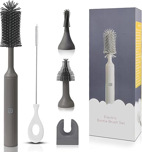 Miniatura 8 de Cepillo de limpieza eléctrico con juego de limpiador de botellas eléctrico y cepillo para pajilla, adecuado para cepillo de cocina y cepillo de Azul