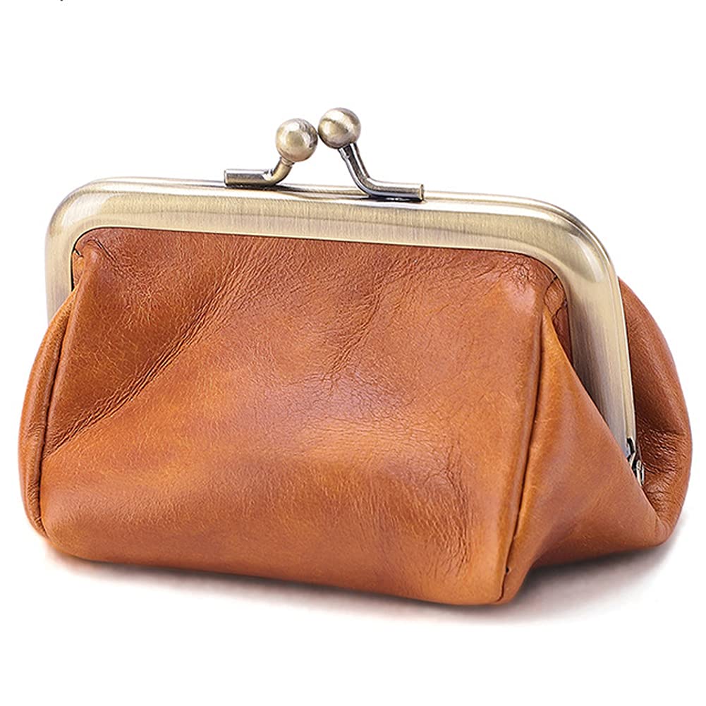 ROUROUGenuine Leather Clutch Bag for Women Kiss Lock Wallet Retro Coin  Purse Coin Organizer Cute Purse