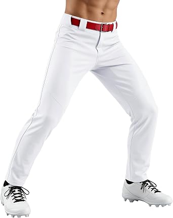 MIVEI Mens Youth 30"/32" Open Bottom Baseball Pants Relaxed Fit | Adult Tapered Practice Elastic Waist Softball Pants with 2 Pockets, Belt Loop, Adjustable Waist, Double-Knee, UPF 50+