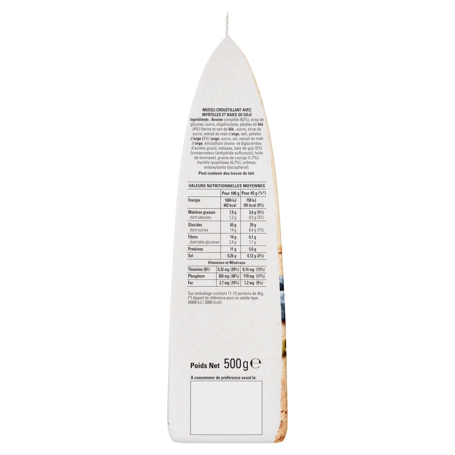 QUAKER Muesli Céréales Myrtilles et Baies de Goji 500 g