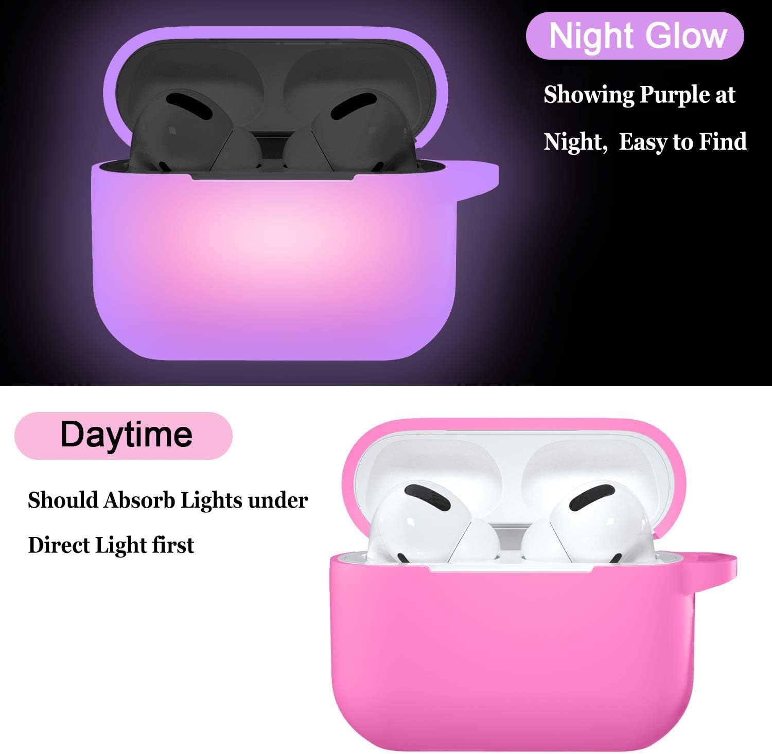 Witzon Compatible for AirPods Pro Case Silicone Cover with Cute Fur Ball Keychain Accessories [Front LED Visible] Replacement Protective Cases for Apple AirPod Pro Women Girls, Nightglow Purple/Pink