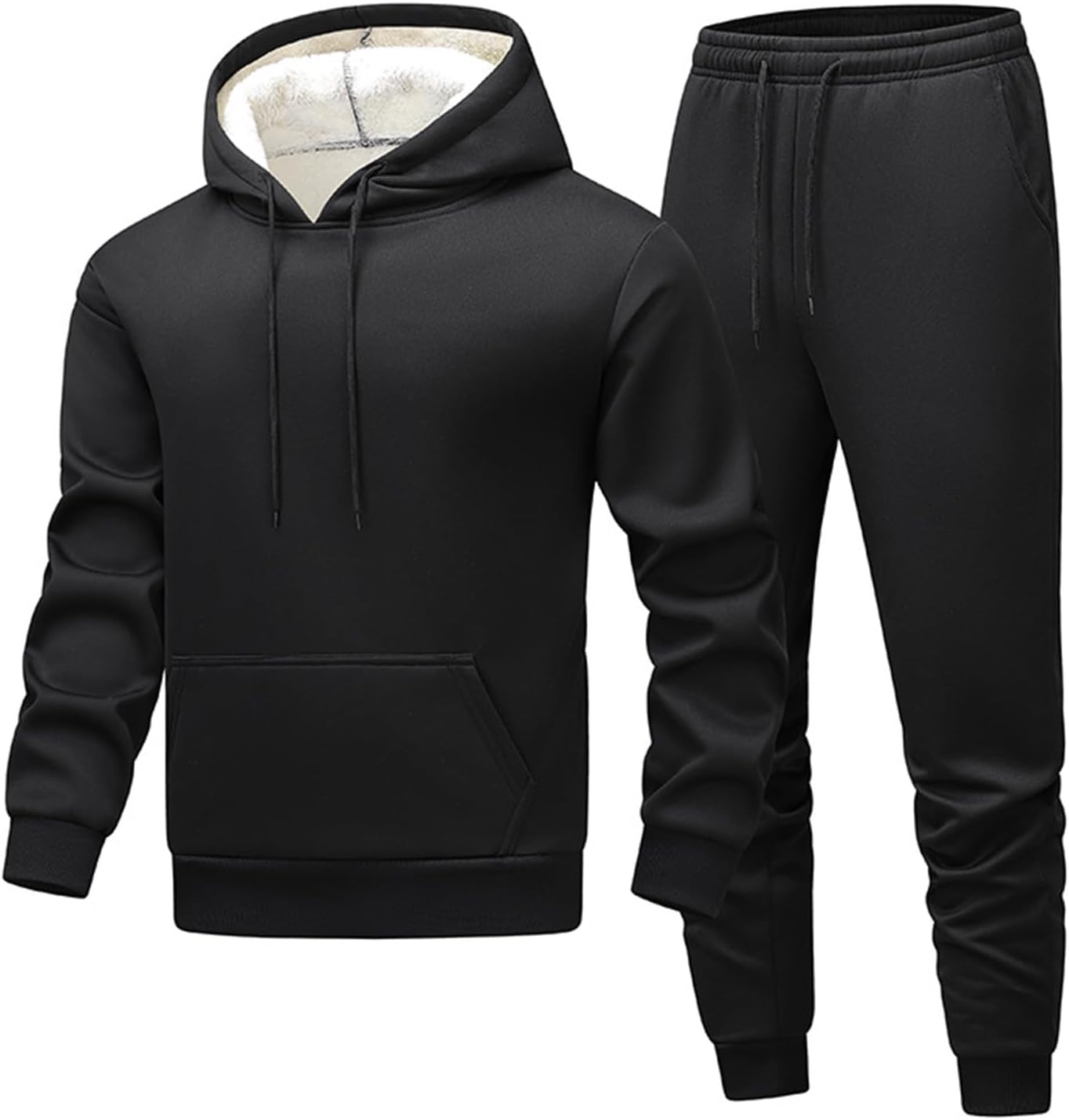 Thatrich Mens Winter Outfits 2 Piece Fleece Lined Pullover Hoodie&Sherpa Lined Sweatpants Thermal Outdoor Sweatsuits Thicken