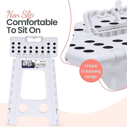 Miniatura 98 de Delxo Taburete plegable de 9 pulgadas, taburetes negros plegables para niños, taburete plegable portátil con asa, taburete plegable para cocina