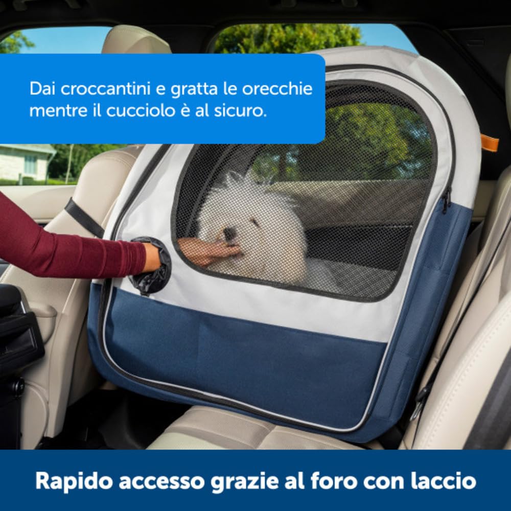 PetSafe Happy Ride - Trasportino da Viaggio Pieghevole con Struttura in Alluminio, Finestre in Rete, Tasche Portaoggetti e Accesso per Cintura di Sicurezza