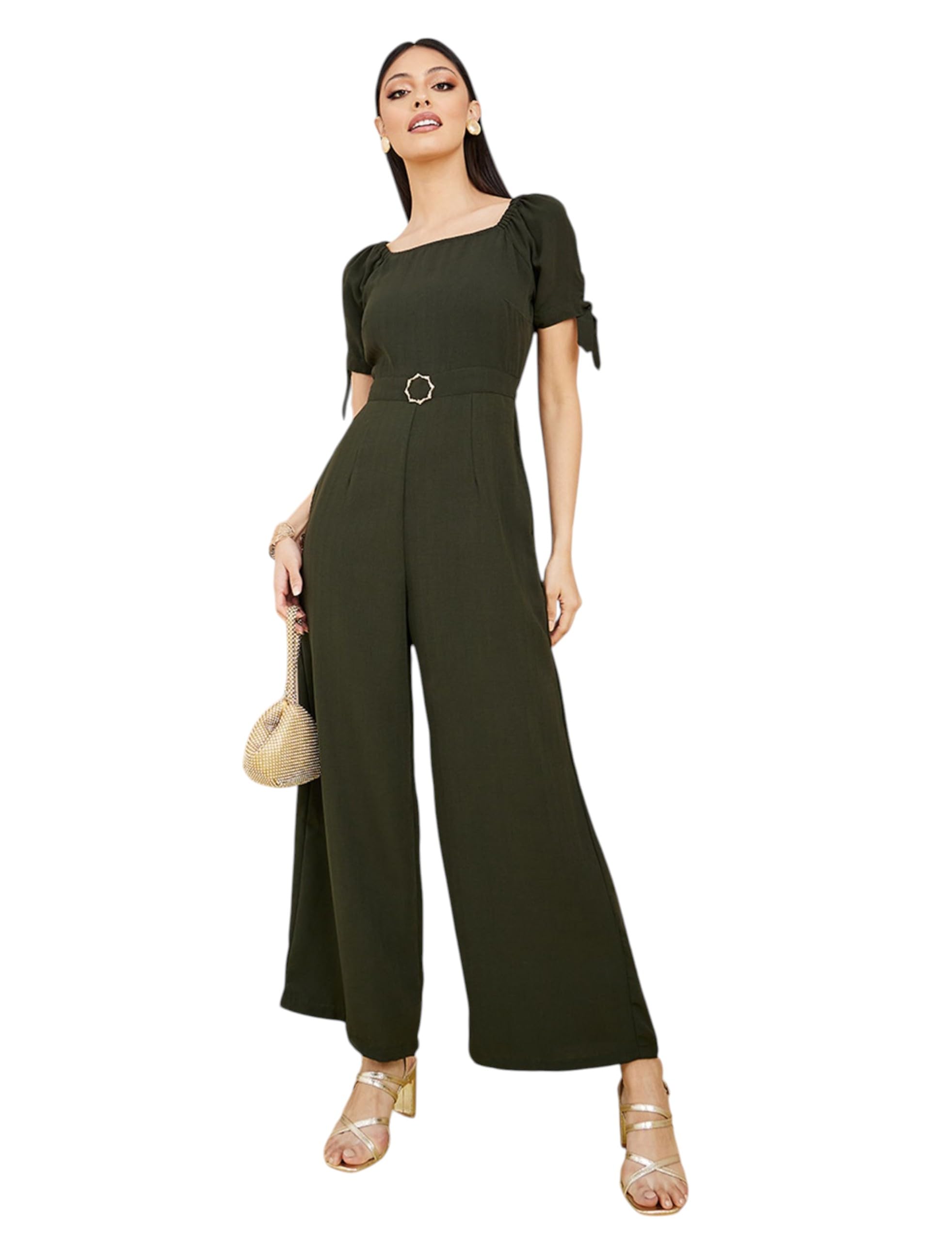 miss chase Women's Square neck Puff sleeve Wide Leg Regular Jumpsuit-picture-20