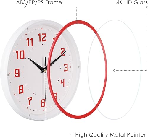 Miniatura 9 de Topkey Reloj de pared redondo silencioso para cocina, estilo moderno, sin tictac, decorativo, para dormitorio, oficina, estudio, cocina, reloj de