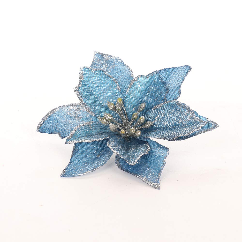 RTYUSWL 20PCS Artificial Christmas Blue Rose Flower Xmas Glitter Flower Fake Blue Rose Flowers for Wedding Christmas Holiday Party DIY Home Indoor or Outdoor (b)