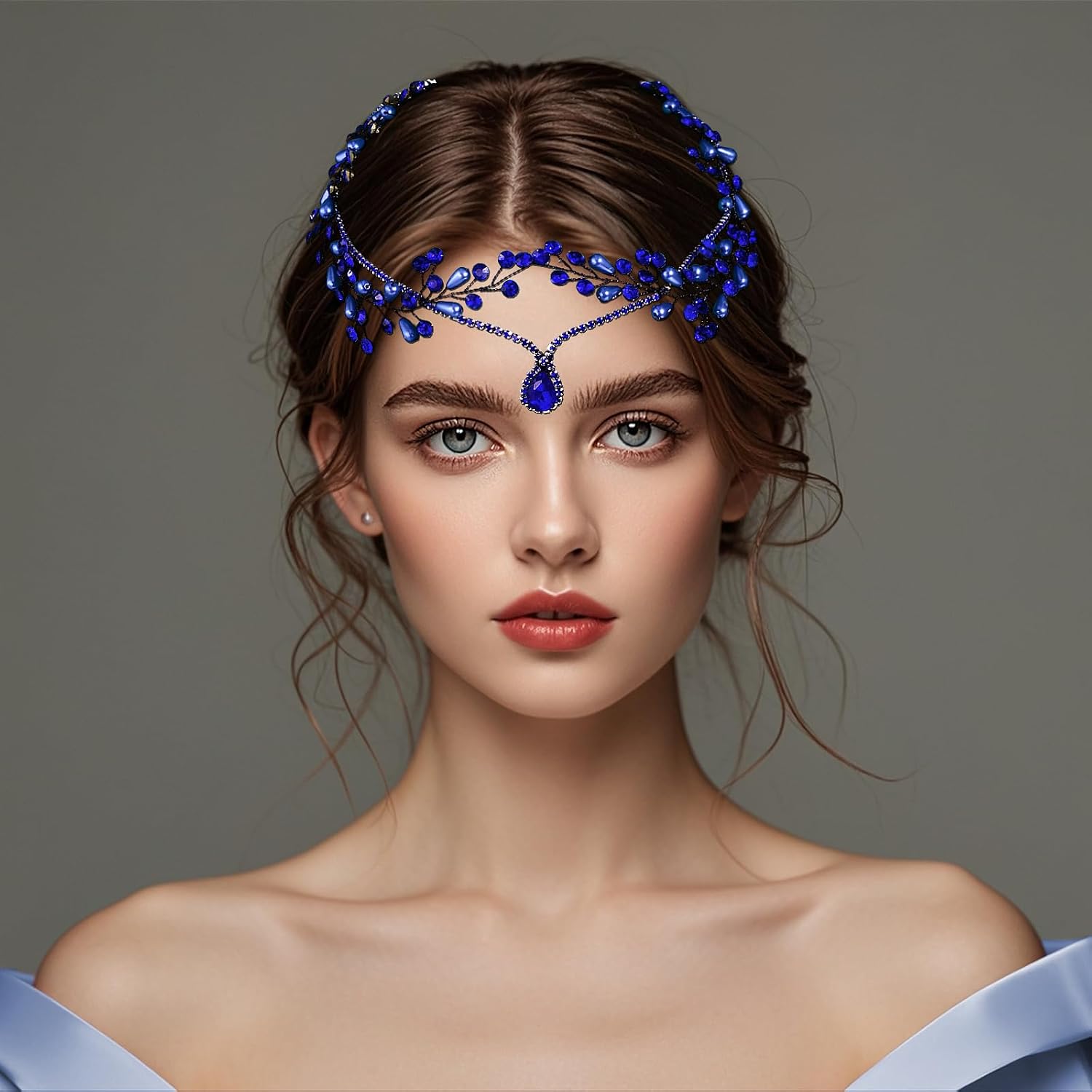 Bride Wedding Hair Accessories Light Luxury Double-Sided Hair Comb Fashionable Women Hair Band Royal Blue Rhine Stone Dressing Headwear
