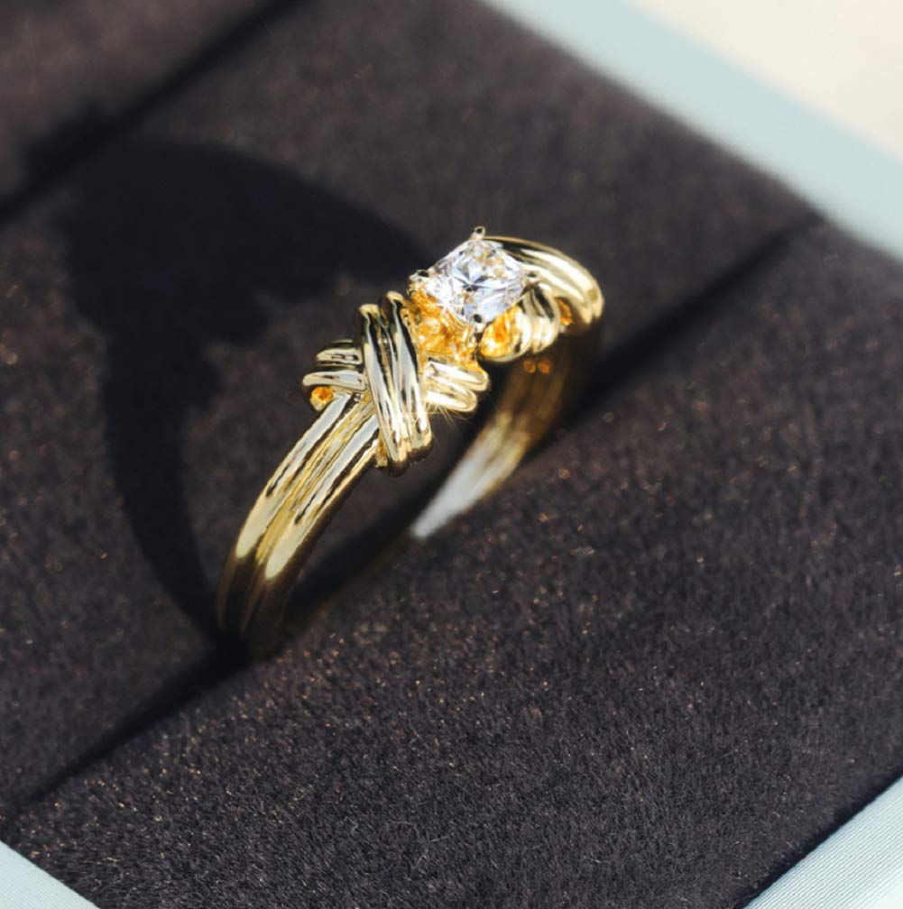 Xiaomei Women Fashion 14K Solid Gold Interwoven Diamond Ring Stack Twisted Ring Eternity Wedding Ring Size 6-10 (Size 8)