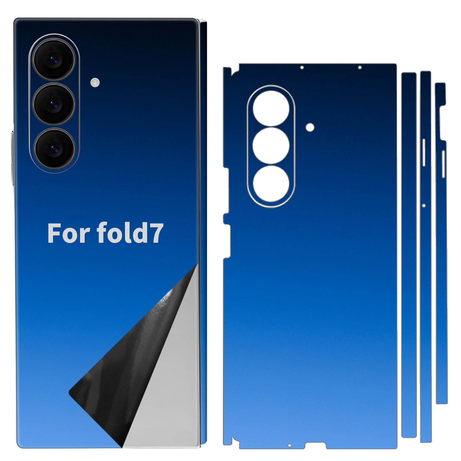 SUKIDIOVQ for Samsung Galaxy Z Fold 7 Skin Wrap Using 3M Phone Sticker Film Vinyl Decal Glass Protector for Back Side Gradient Pattern (Blue Gradient)